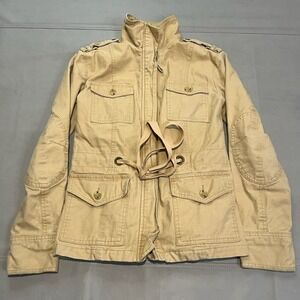 VTG Y2K Old Navy Khaki Utility Cargo Jacket Women S Moto Babydoll Preppy Canvas